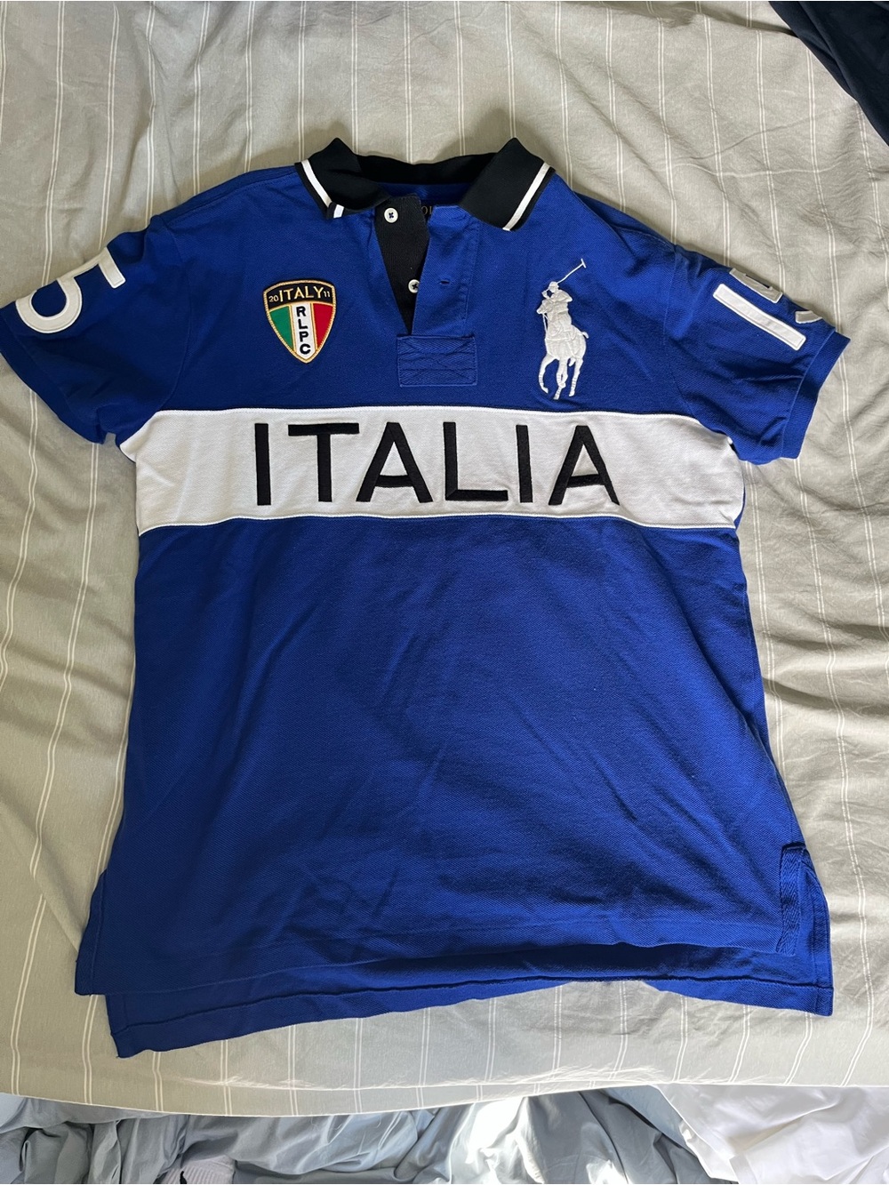 Vintage Ralph Lauren Blue and White Italia Polo Shirt